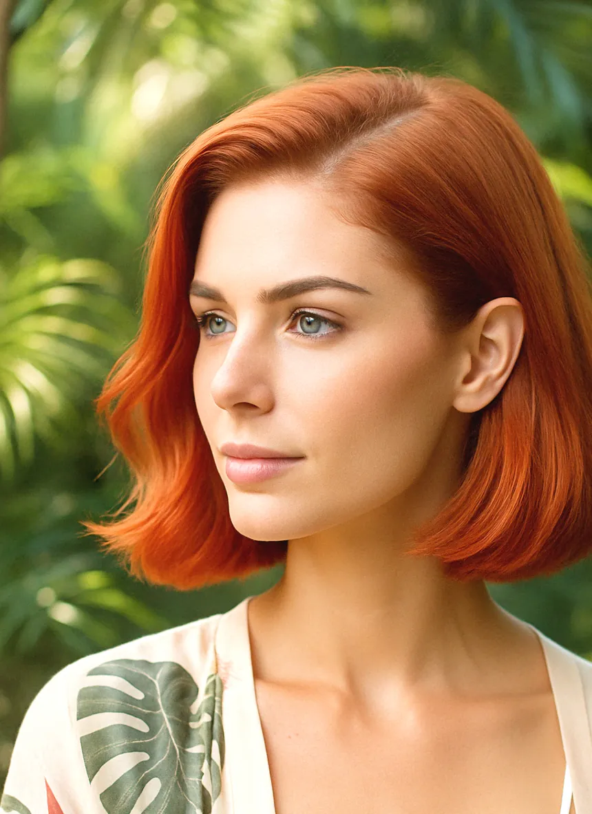 Red-haired client portrait at Iconiq Salon in Cairns